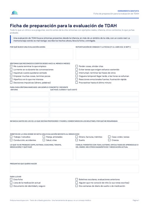 Ficha de preparación para la evaluación de TDAH