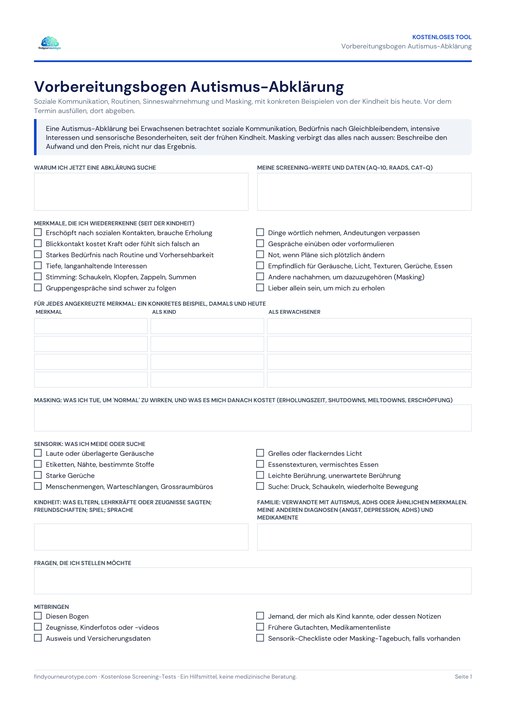 Vorbereitungsbogen Autismus-Abklärung