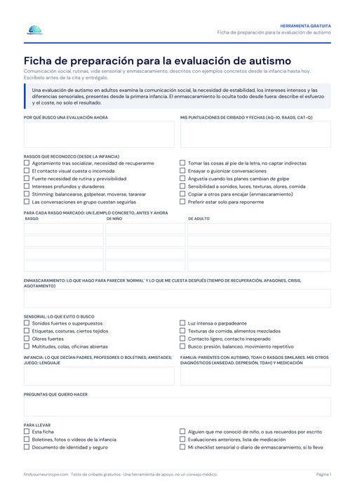 Ficha de preparación para la evaluación de autismo