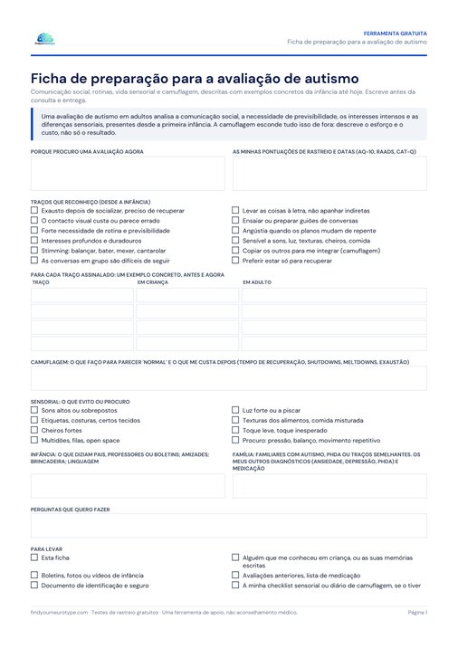 Ficha de preparação para a avaliação de autismo