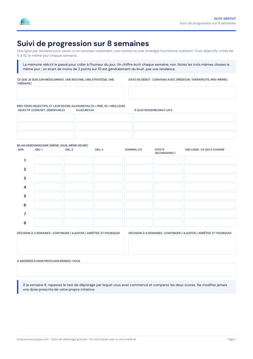 Suivi de progression sur 8 semaines